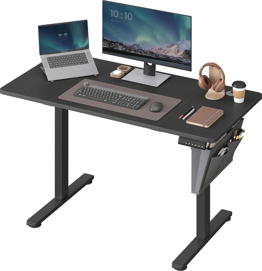 FurnStar Verstelbaar bureau In hoogte verstelbaar bureau elektrisch bureau tafel verstelbaar bureau elektrisch 60 x 120 x (72-120) cm geheugenfunctie voor 4 hoogtes voor thuiskantoor werkkamer Inktzwart