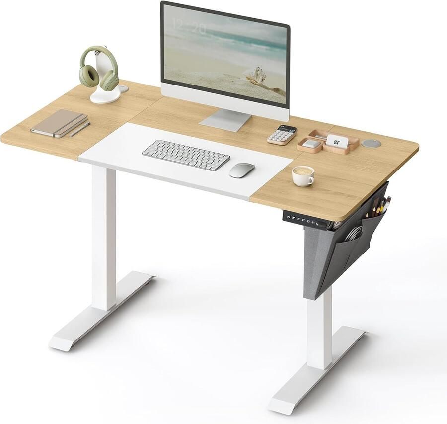 FurnStar Verstelbaar bureau In hoogte verstelbaar bureau elektrisch bureau tafel verstelbaar bureau elektrisch 60 x 120 x (72-120) cm geheugenfunctie voor 4 hoogtes voor thuiskantoor werkkamer pastelgeel + basiswit