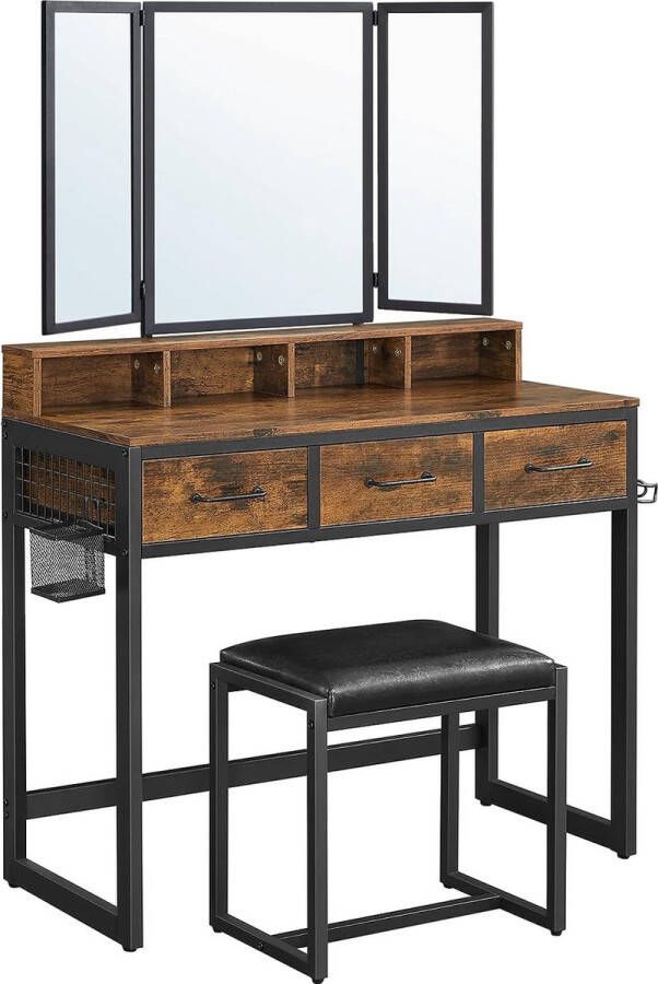 FurnStar kaptafel met spiegel 90x40x140.8cm Bruin