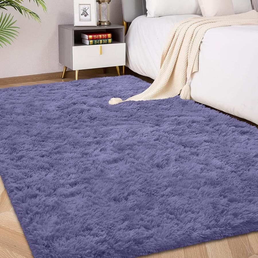 FVVRAX Fluffy hoogpolig vloerkleed 90x150 cm grijs paars Extra zacht antislip shaggy vloerkleed voor woonkamer slaapkamer Gezellig vloerkleed voor kinderen en huisdieren