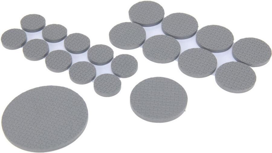 FX Tools Meubelviltjes antislip onderleggers grijs 50x kunststof rond 3 formaten mix van 15-50 mm vloerbeschermers