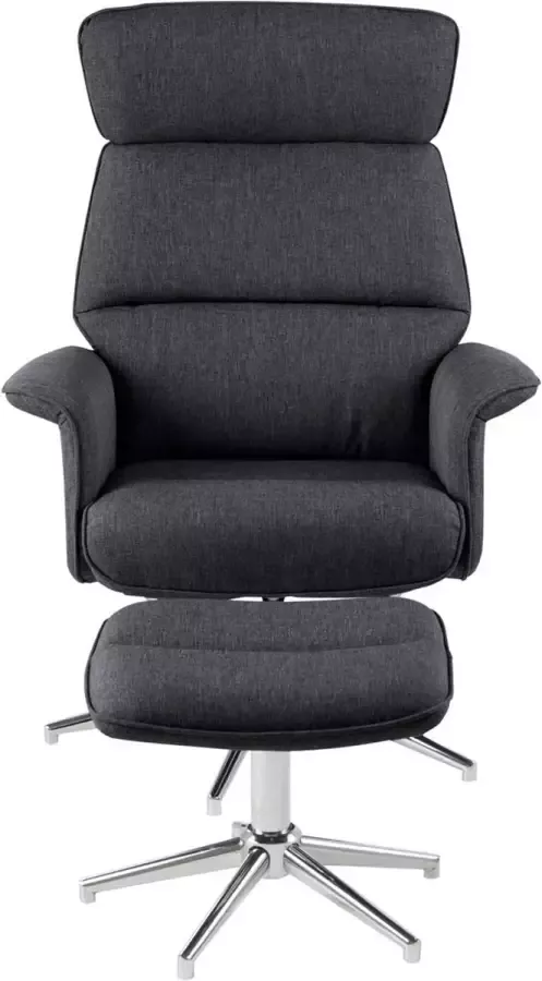 Hioshop Alurie fauteuil relaxfauteuil met kruk donkergrijs chroom. - Foto 2