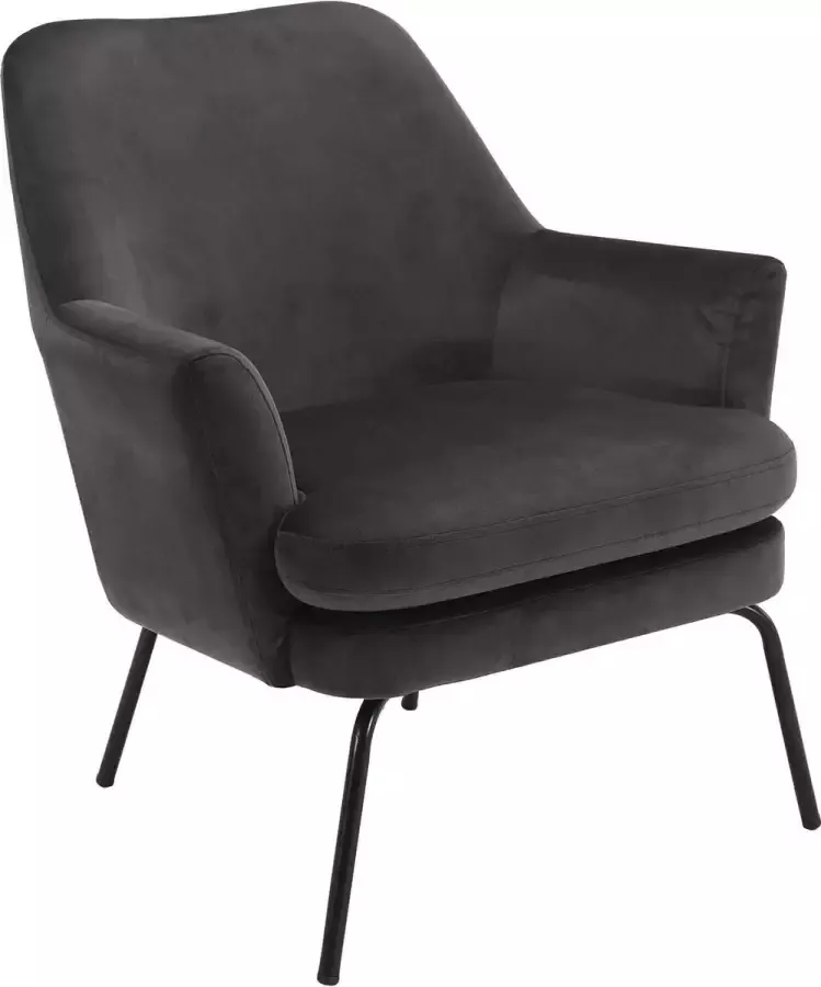 Hioshop Chicca fauteuil in grijze stof en zwart metalen onderstel.