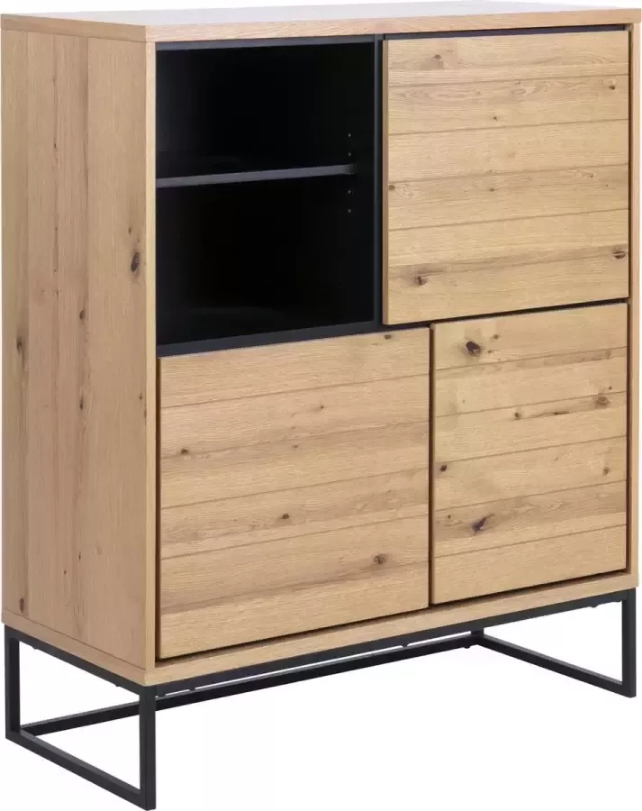 Hioshop David dressoir 3 deuren 1 plank eiken zwart.