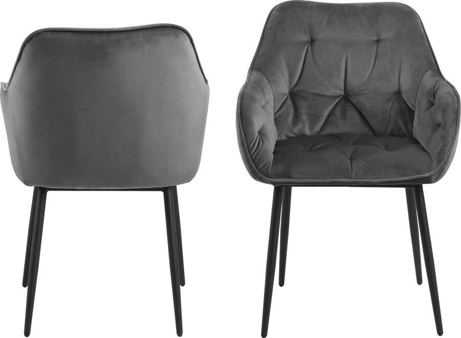 Hioshop 2 x Bruks eetkamerstoel met armleuningen grijs.