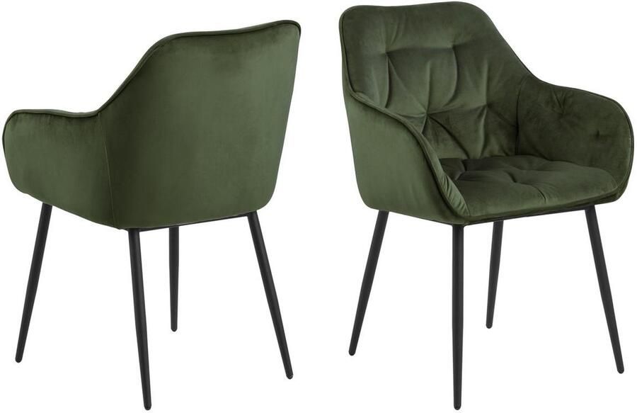 Hioshop 2 x Bruks eetkamerstoel met armleuningen groen.