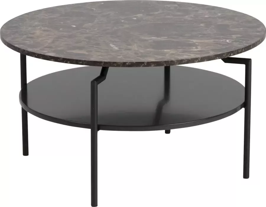 Hioshop Goheen salontafel met 1 plank zwart bruine marmerprint zwart staal.