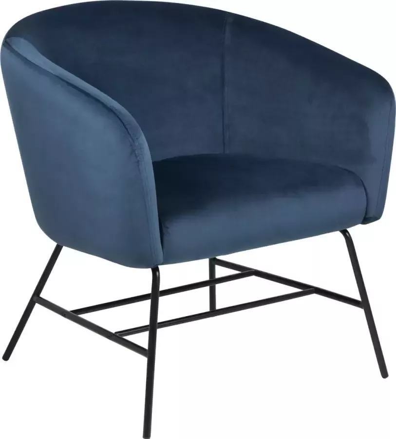 Hioshop Ramy fauteuil in marineblauwe stof en zwart metalen onderstel. - Foto 1