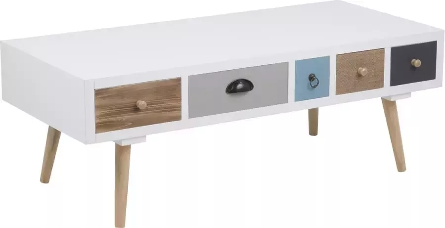 Hioshop Thijs salontafel houten wit met 5 multicolor lades. - Foto 2