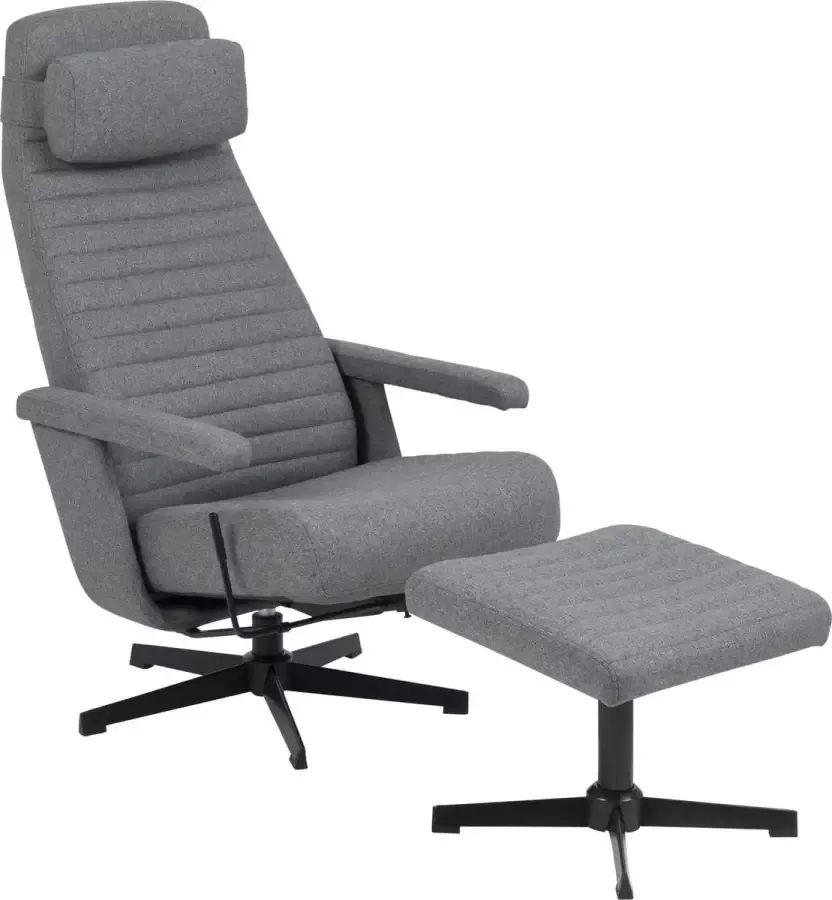 Hioshop Trane relaxfauteuil met draaivoet in grijze stof met hocker. - Foto 1