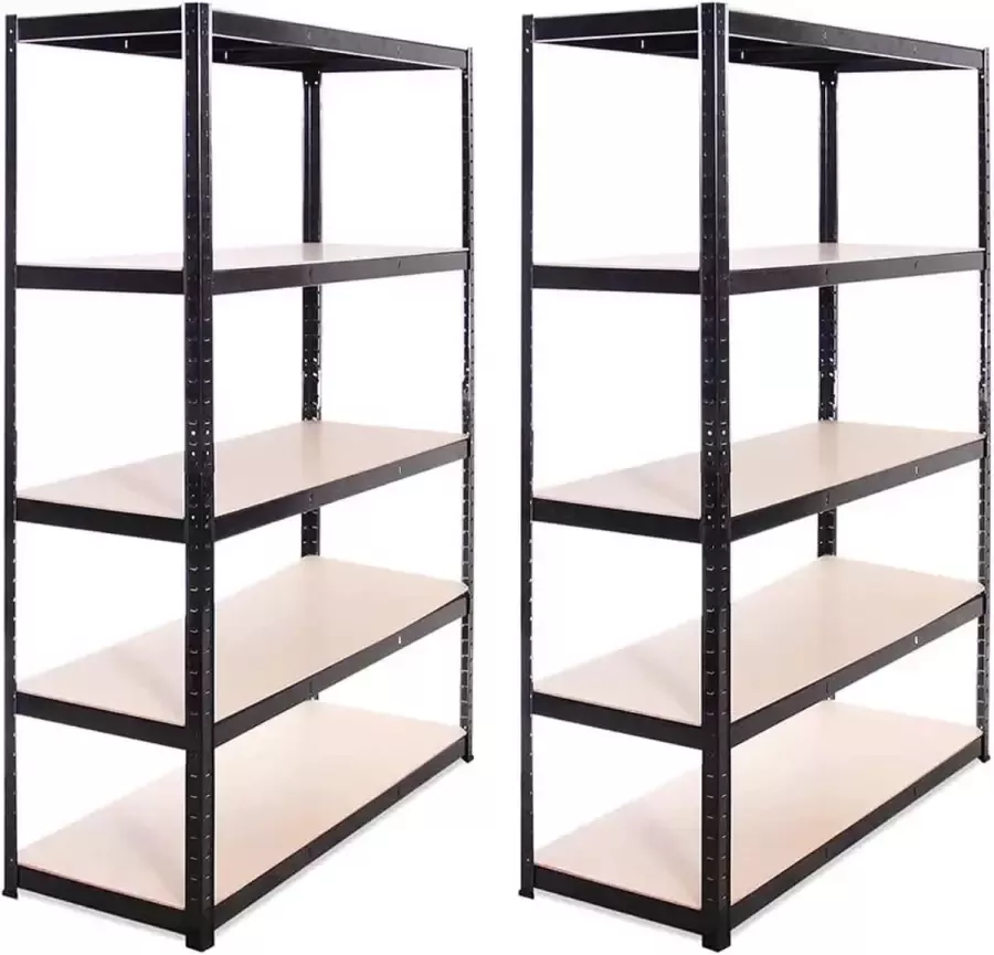 G-Rack 150cm x 75cm x 30cm Zware Duty Rekken voor opslag 2X 5-laags rek staal zwart (175KG per rekplank) 875KG capaciteit 5 jaar garantie