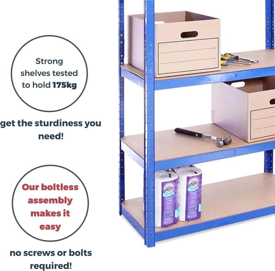 G-Rack garagerek 90 x 45 cm extra laag zware enkele extra plank opslagrek gebruikt voor werkplaats schuur metalen opslagplanken 175 kg laadvermogen blauw