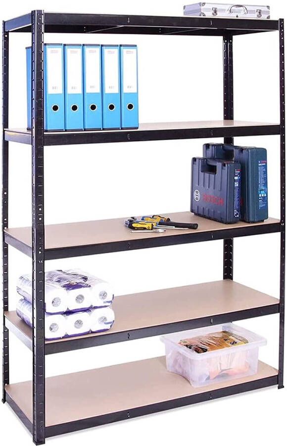 G-Rack © Opschorten garage: 180cm x 120cm x 45cm Opschorten voor zwaar gebruik 1 zwarte 5-etage plank (175KG per plank) 875KG capaciteit 5 jaar garantie