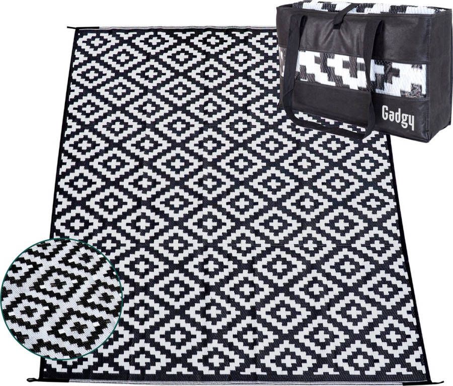 Gadgy Buitenkleed Vloerkleed Buiten XXL 270x200 cm Tuintapijt Dubbelzijdig Picknickkleed Zwart Wit Buitentapijt - Foto 2