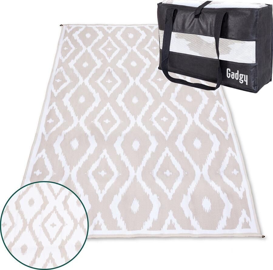 Gadgy Buitenkleed XXL Vloerkleed Buiten 300x200 cm Tuintapijt Dubbelzijdig Picknickkleed Beige Wit Buitentapijt