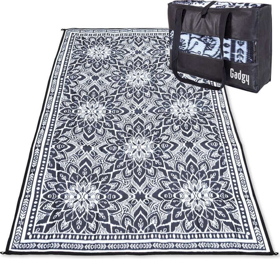 Gadgy Buitenkleed XXL Vloerkleed Buiten 300x200 cm Tuintapijt Dubbelzijdig Picknickkleed Zwart Wit Buitentapijt