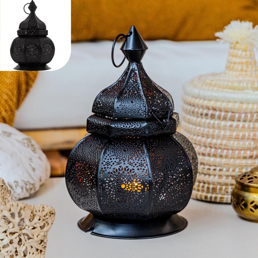 Gadgy Oosterse Lantaarn Marokkaanse Lantaarn Windlicht Decoratie voor binnen Tafellamp Waxinelichthouders Woonkamer Theelichthouder Cadeau Metaal 26x18 CM Ook geschikt voor Elektrische verlichting Moederdag Cadeautje
