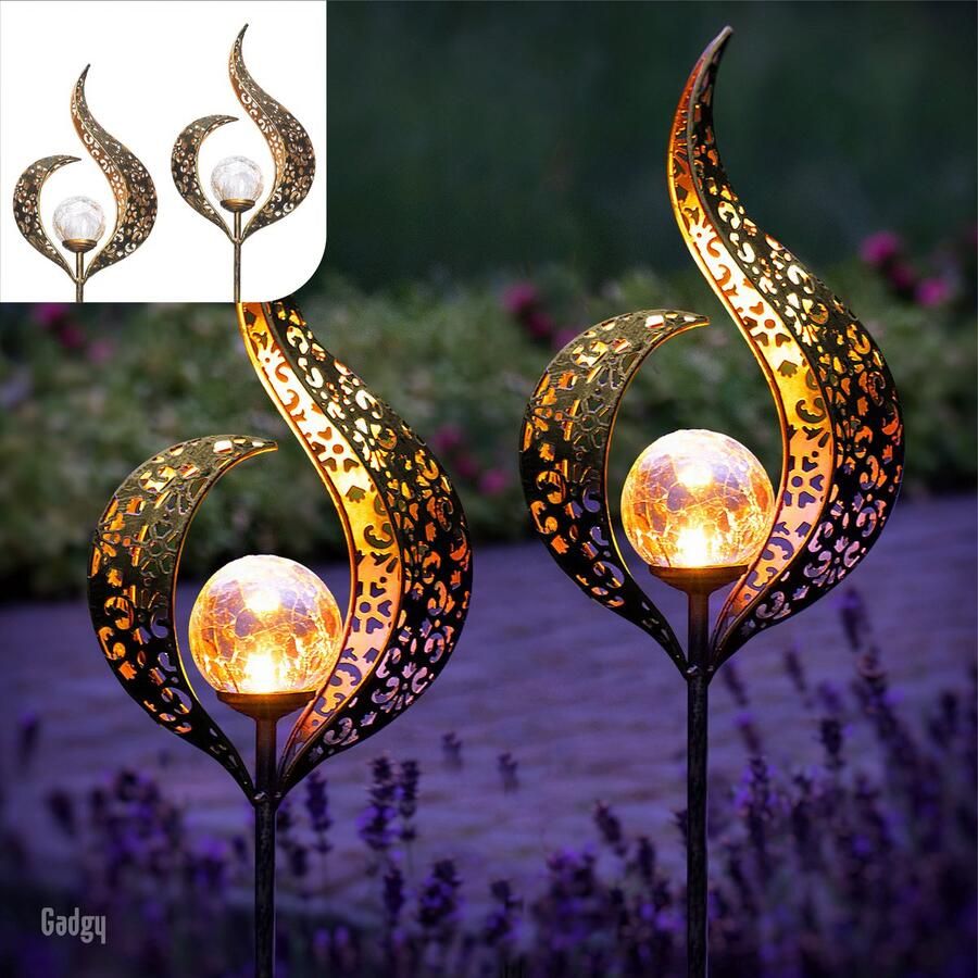 Gadgy Solar Flame Lamp met Grondspies – Solar Tuinverlichting set 2 st. Tuinverlichting op Zonneenergie Buiten – Led Buitenverlichting met Sensor Tuinlantaarn Tuinfakkel Tuinsteker Brons kleurig Metaal