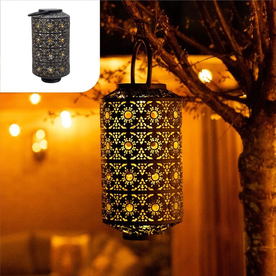 Gadgy Solar Tuinverlichting Tafellamp Maya XL Tuin Buitenlamp Terras & Balkon Tuinverlichting op Zonneenergie – Tuinlamp Zonne Energie Solar Lamp Led Buiten Lantaarn Windlicht Ophangen Tuinlampjes Brons Goud