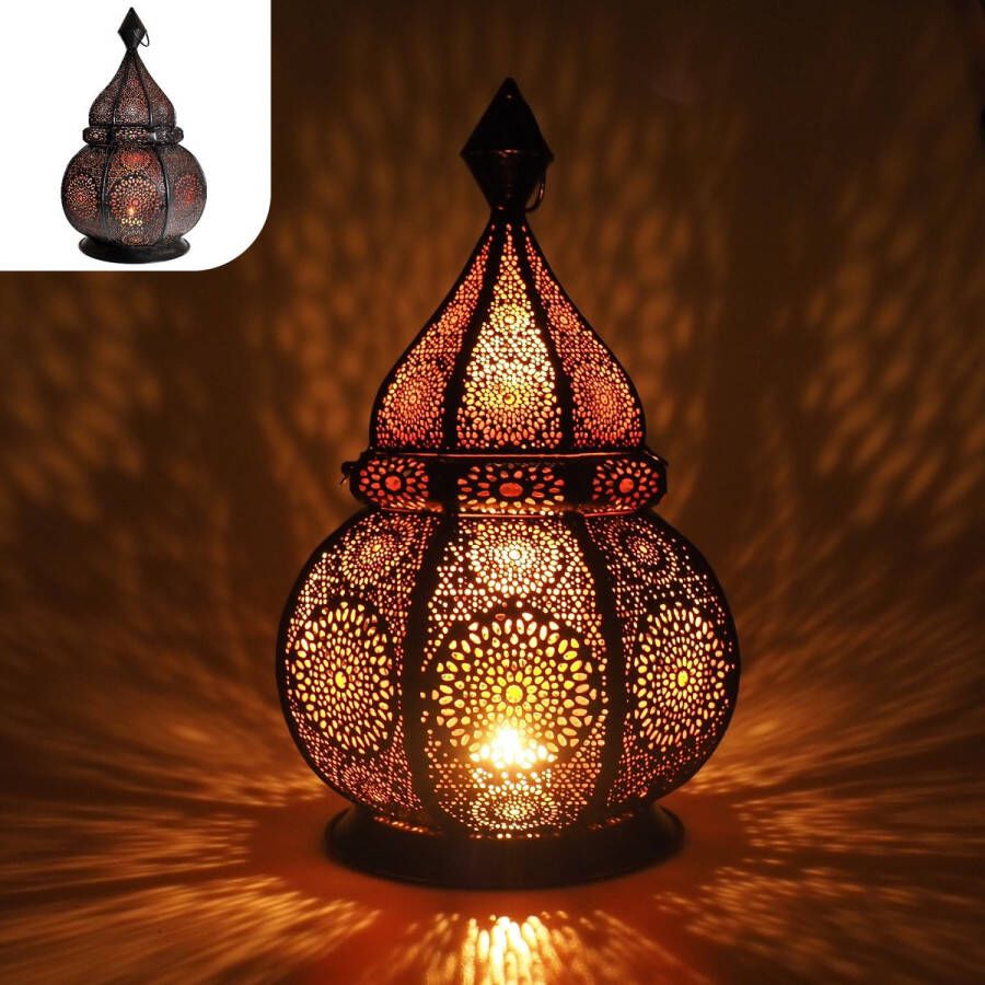 Gadgy Oosterse Lantaarn Marokkaanse Lantaarn Windlicht Kerst Decoratie voor binnen Tafellamp Waxinelichthouders Woonkamer Kerstcadeau Theelichthouder Kerstversiering Metaal 36CM - Foto 4