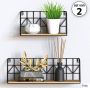 Gadgy Wandrekken Industrieel Set van 2 Wandrek Zwart met Hout Wanddecoratie Woonkamer Muurdecoratie Metaal Wandplank zwevend voor Slaapkamer Boekenrek – 45 cm - Thumbnail 2