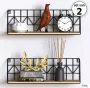 Gadgy Wandrekken Industrieel Set van 2 Wandrek Zwart met Hout Wanddecoratie Woonkamer Muurdecoratie Metaal Wandplank zwevend voor Slaapkamer Boekenrek – 45 cm - Thumbnail 1