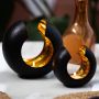 Gadgy Waxinelichthouder Rond Theelichthouder Kerstdecoratie Kerstversiering Set van 2 Kerstcadeau onder de Kerstboom 17&12.5CM Kerst Tafel Decoratie Metaal Zwart Goud - Thumbnail 1