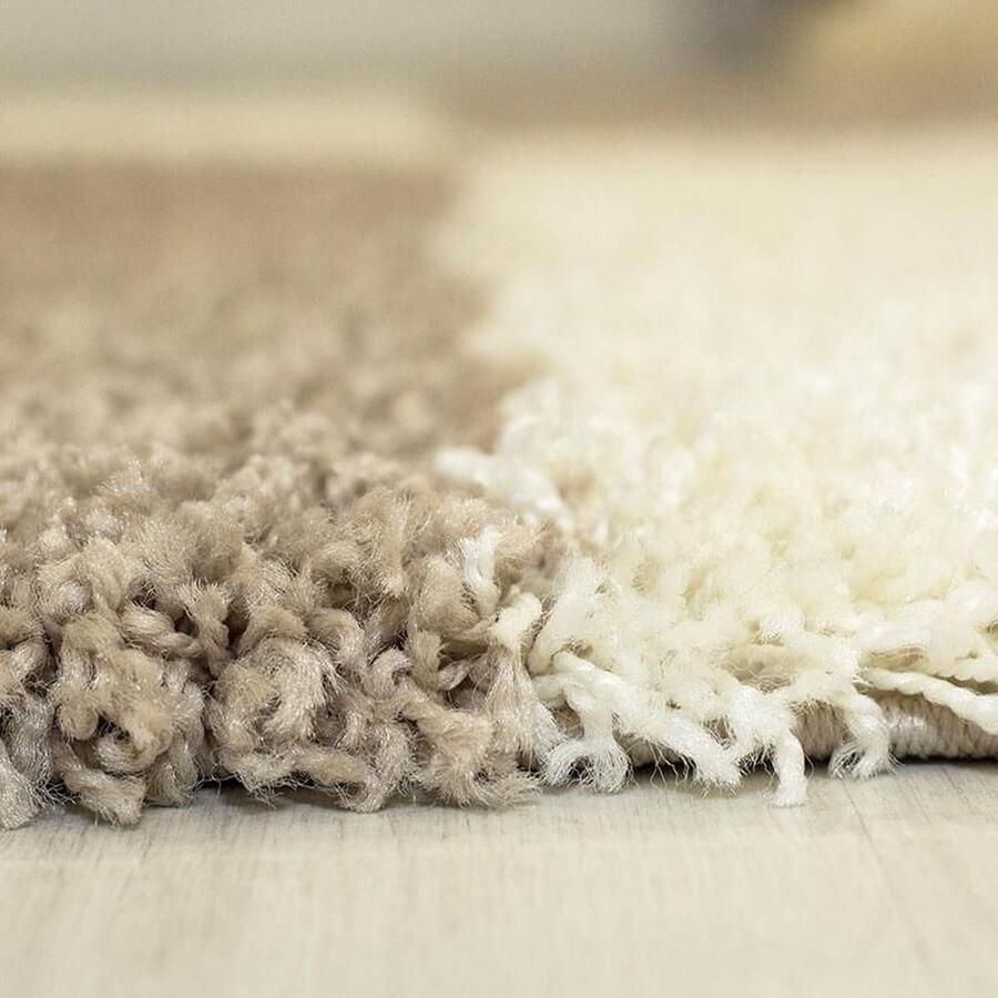 Adana Carpets Hoogpolig vloerkleed met ruitpatroon beige kleur geschikt voor de woonkamer met een jute achterkant afmetingen: 200 cm x 290 cm
