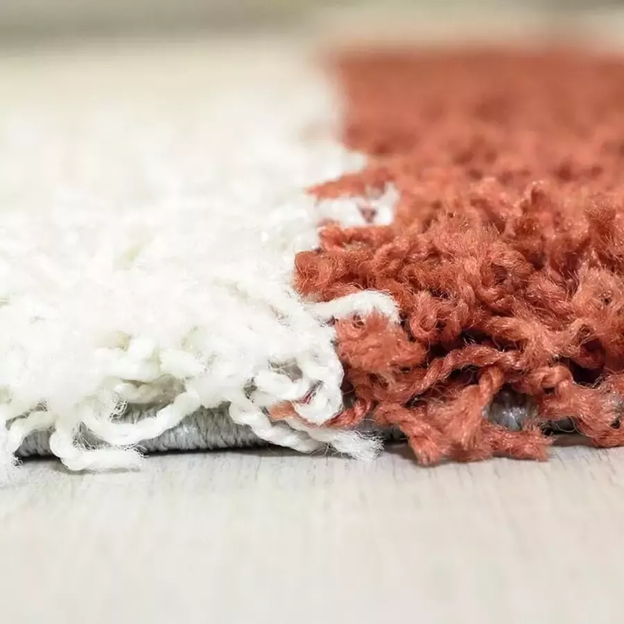 Adana Carpets Hoogpolig vloerkleed met ruitpatroon terracotta kleur geschikt voor de woonkamer met jute achterkant afmetingen: 160 cm x 230 cm