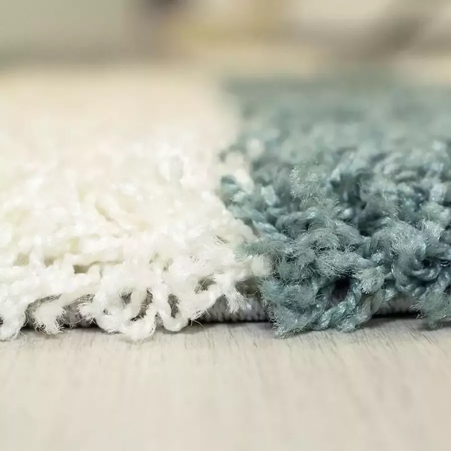 Adana Carpets Hoogpolig vloerkleed met ruitpatroon turquoise kleur geschikt voor de woonkamer met een jute achterkant afmetingen: 120 cm x 170 cm