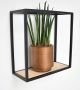 Galeara Design Wandrek vierkant zwart metaal met hout 18cm breed x 18cm hoog x 12cm diep Wandrek industrieel modern zwart dun met hout wandplank Soto rechthoekig Wandschappen design metaal - Thumbnail 2