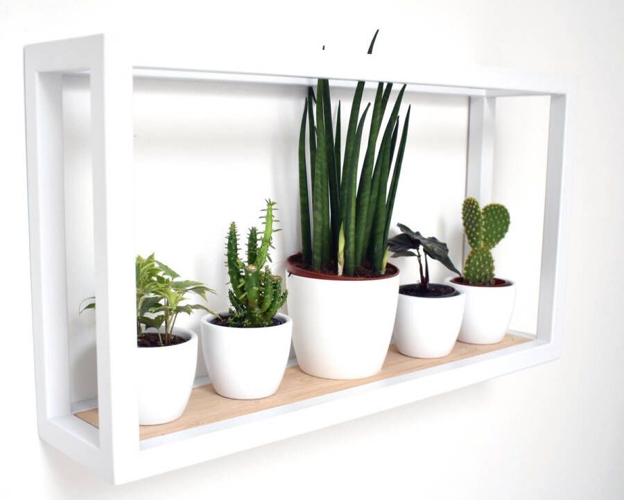 'merkloos'' Wandschap wit keuken en woonkamer dik 52cm x 27cm x 12cm Wandrek keuken wit met hout wandplank Soto rechthoekig Wandschappen design metaal - Foto 2
