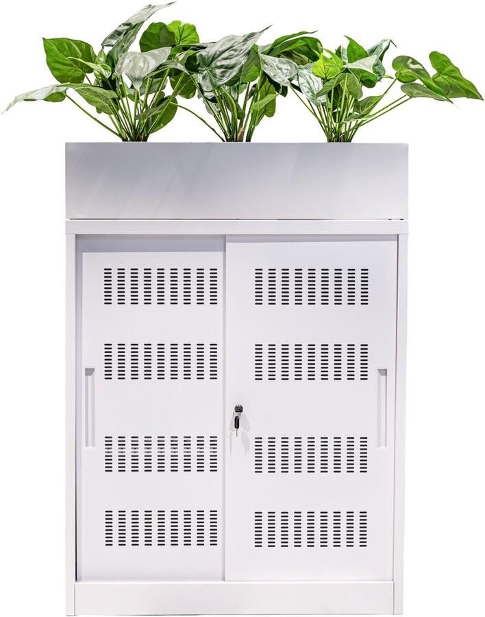 Game Hero Schuifdeurkast Kantoorkast met slot Archiefkast Dossierkast Met plantenbak Wit