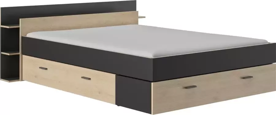 Gami EMOB Bed met opbergruimte Eveline 160x200 zwart kastanjehout Gautier Bedden met lades Zwart Spaanplaat Bedden met lades Tweepersoons Normaal bed Op voorraad - Foto 5