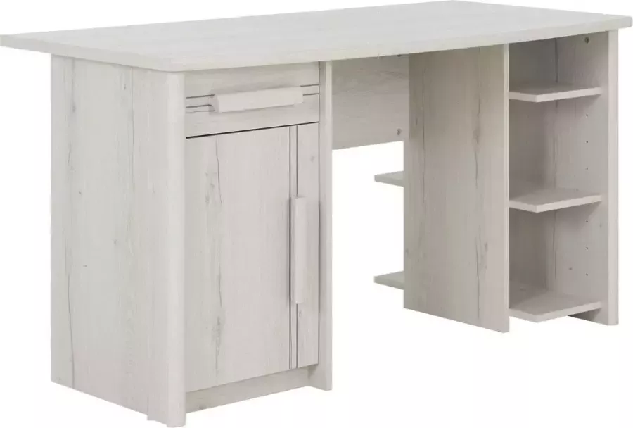 Gami EMOB Bureau Morris 136cm met 1 deur 1 lade & 3 vakken gebleekte helvezia eik Gautier Kantoor outlet Beige Spaanplaat Kantoor outlet Op voorraad - Foto 2