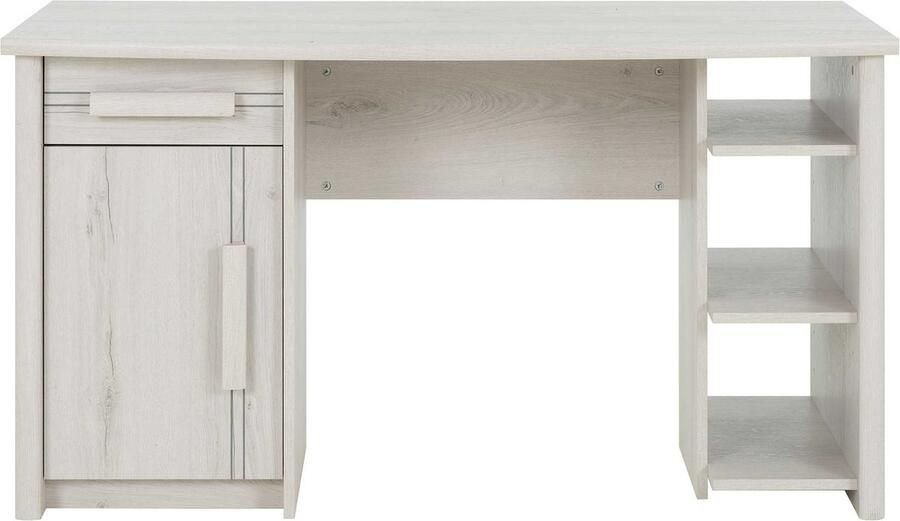 Gami EMOB Bureau Morris 136cm met 1 deur 1 lade & 3 vakken gebleekte helvezia eik Gautier Kantoor outlet Beige Spaanplaat Kantoor outlet Op voorraad