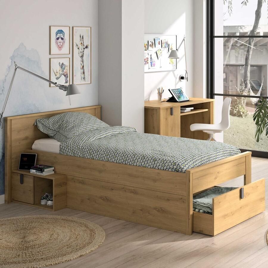Gami Kinder- En Tienerbed Met Opbergruimte Lugano 90 X 200 Cm Artisan Oak-design Gautier Eenpersoons Bedkader Bruin MDF Eenpersoons Normaal Bed - Foto 2