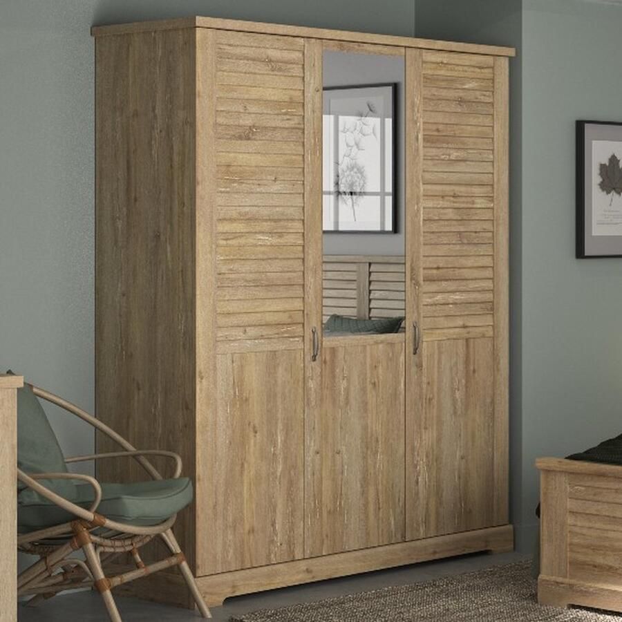 Gami Kledingkast Wanda 170 cm 3 deuren & spiegel bruin kastanjehout