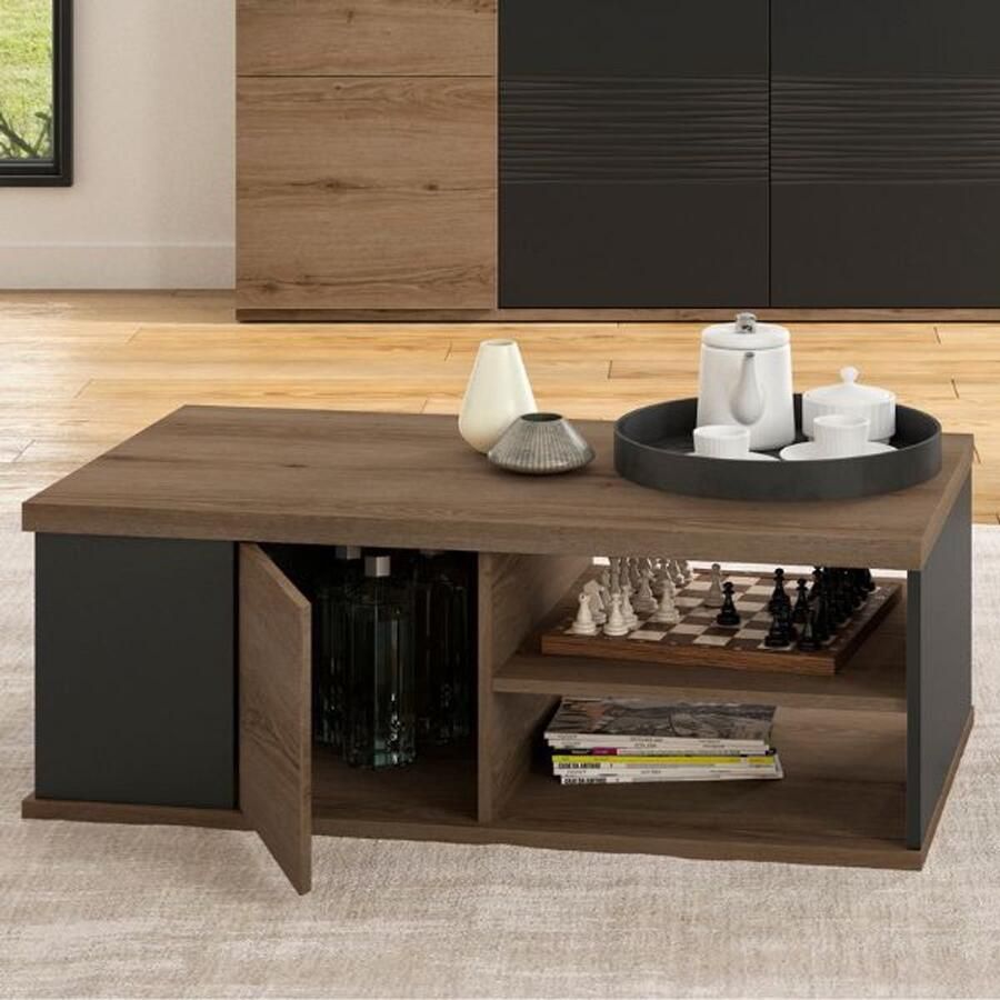 Gami EMOB Salontafel Magda 110 x 60 x 40 cm Brown Matte Black Gautier Rechthoekige salontafels Zwart MDF Rechthoekige salontafels Op voorraad