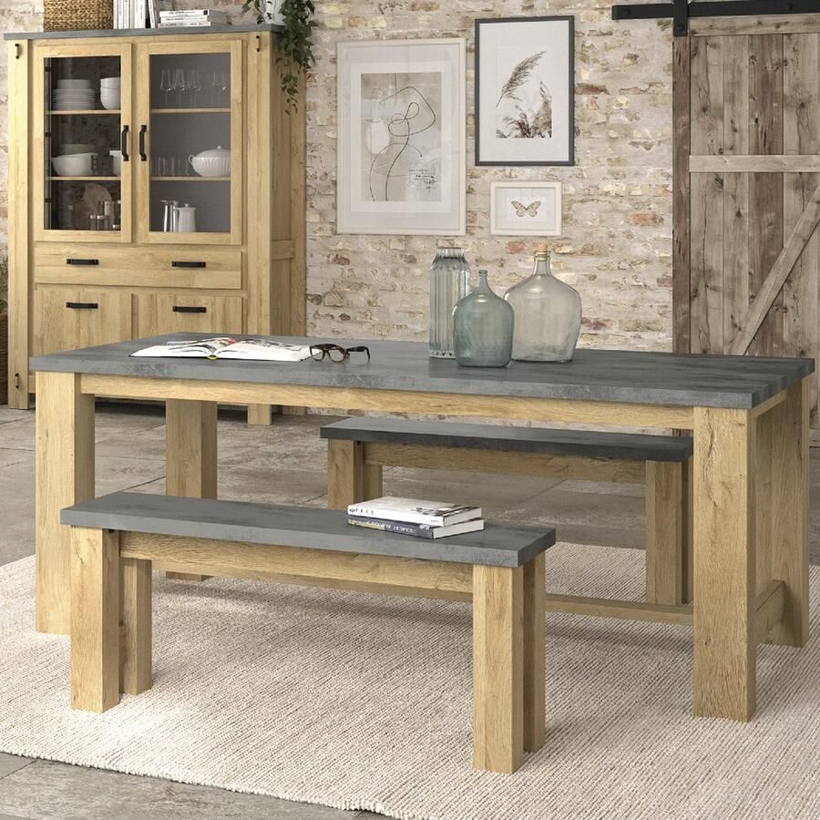 Gami EMOB Verlengbare eettafel Louane 192x97cm excl verlengstuk eik beton Gautier Kantoortafels Bruin; Betonlook Spaanplaat Kantoortafels Op voorraad