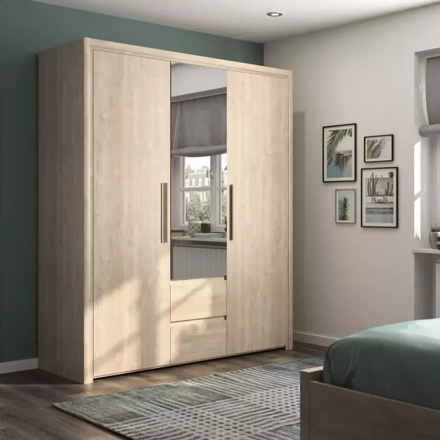 Gami Kledingkast Luisa 184cm met 3 deuren & spiegel blonde eik