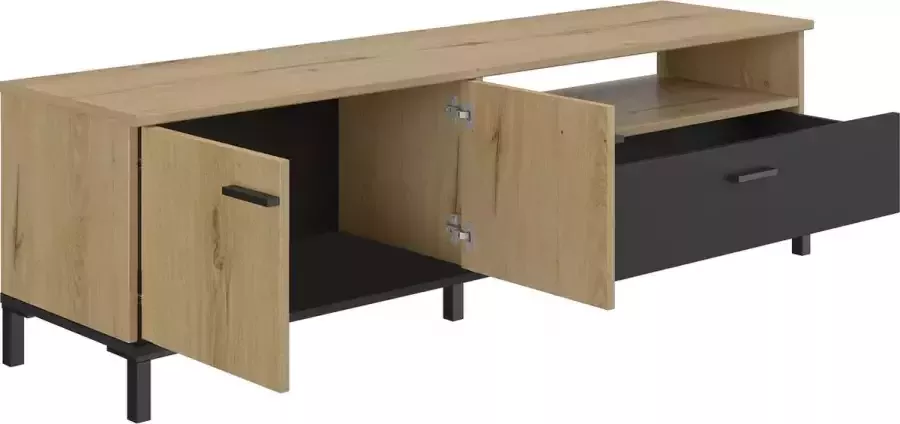 Gami TV Meubel Tv-meubel Tando met lade & 2 deuren 160cm Bruin; Zwart - Foto 2