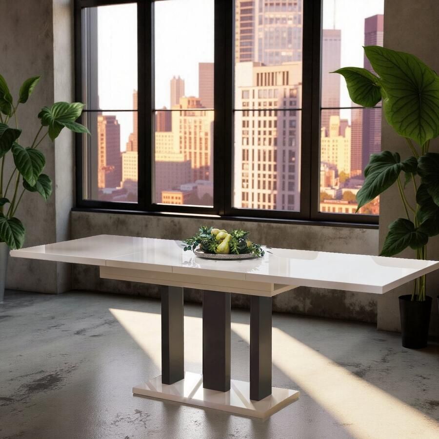 Ganeey Amplier Luxe Uitschuifbare Eettafel – Wit Hout met Zwart Frame – 130-210 cm – 8 Personen – Moderne Rechthoekige Eetkamertafel