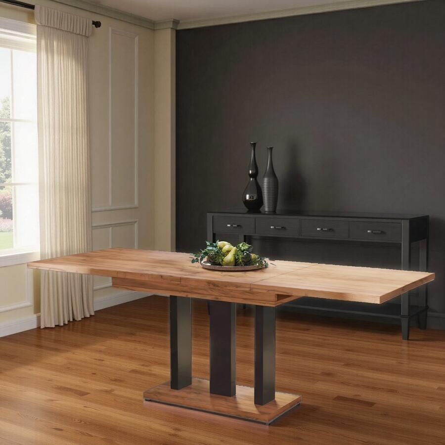 Ganeey Amplius Extendable Dining Table – Gold Oak with Matte Black Legs – Seats 8 – Elegant Wooden Veneer Table for Kitchen & Dining Room