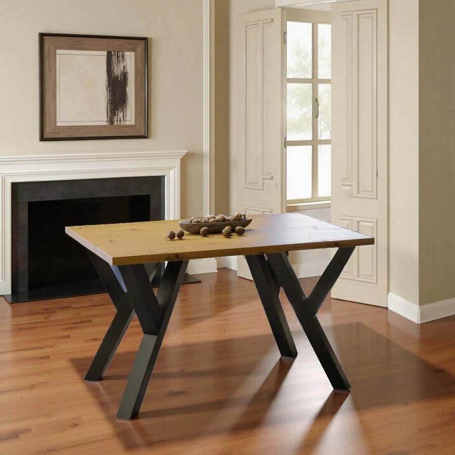 Ganeey Chemellier Uitschuifbare Eettafel – Ambachtelijk Eiken – 130-210 cm – Rechthoekig – 8 Personen – Hout met Fineer – Zwart Onderstel – Industriële Eettafel