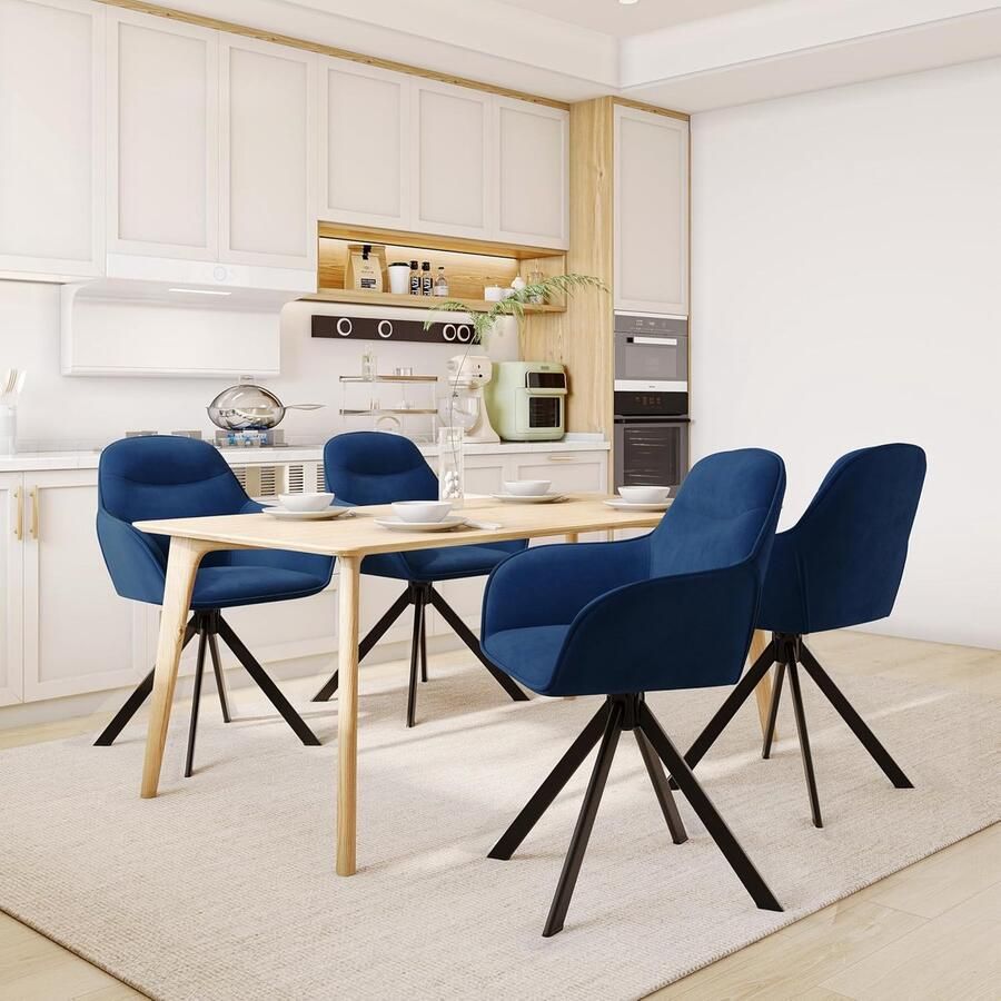 Ganeey Draaistoelen Eetkamer Set van 2 – Luxe Fluwelen Stoelen met Armleuningen & Metalen Poten – 360° Draaibaar Comfort Ontwerp – Ergonomische Eetkamerstoelen voor Woonkamer Keuken & Kantoor – Donkerblauw