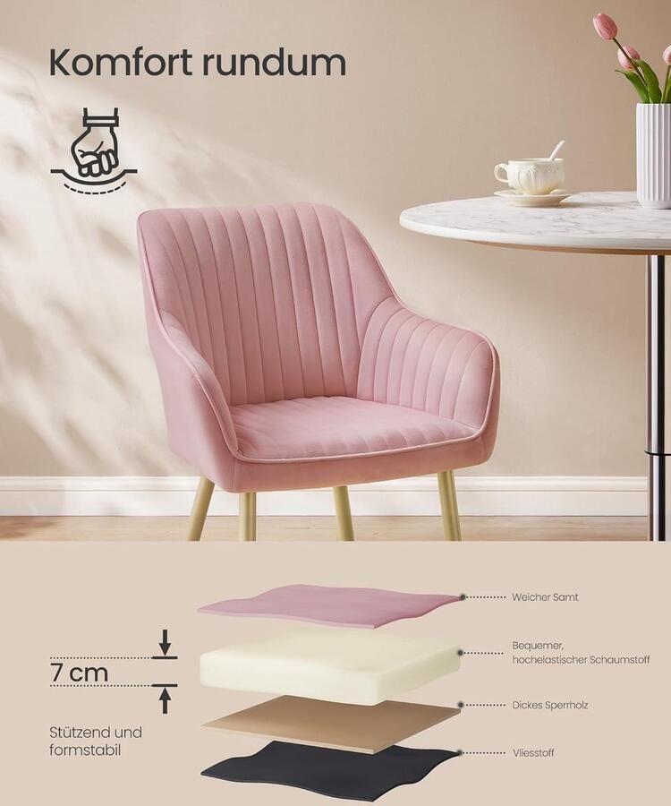 Ganeey Eetkamerstoel Set van 4 – Luxe Fluwelen Stoelen met Armleuningen – Comfortabele Gestoffeerde Stoelen met Metalen Poten – Ergonomisch Ontwerp Tot 120 kg Belastbaar – Moderne Design Stoelen voor Eetkamer Keuken of Woonkamer – Velvet Elegance C