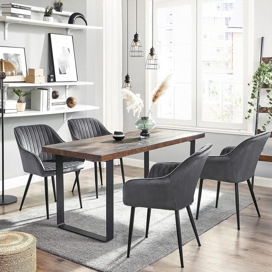 Ganeey Eetkamerstoel Set van 4 – Luxe Fluwelen Stoelen met Armleuningen – Comfortabele Gestoffeerde Stoelen met Metalen Poten – Ergonomisch Ontwerp Tot 120 kg Draagkracht – Moderne Design Stoelen voor Eetkamer Keuken of Lounge – Velvet Comfort Grij