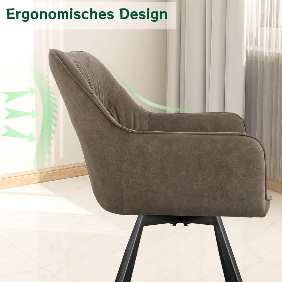 Ganeey Eetkamerstoelen Draaibaar Set van 4 – Luxe Fluwelen Stoelen met Armleuning – 180° Draaifunctie met Terugkeermechanisme – Moderne Comfortabele Eetkamerstoelen Fluweel Bruin – Houten Look Onderstel – Ergonomisch Design voor Eetkamer Keuken & Wo