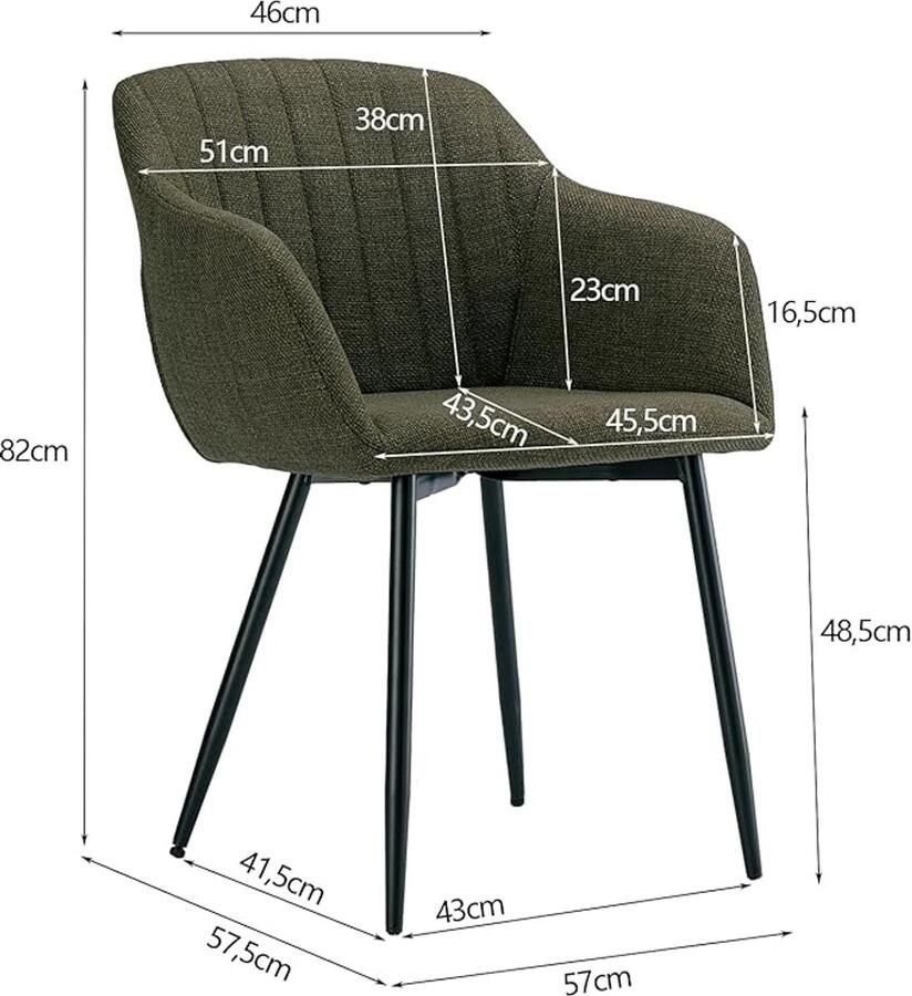 Ganeey Eetkamerstoelen Set van 2 met Armleuningen – Gestoffeerde Stoelen Grasgroen – Comfortabele Design Keukenstoelen met Metalen Poten – Ergonomische Woonkamerstoelen met Rugleuning en Luxe Zitting van Polyester